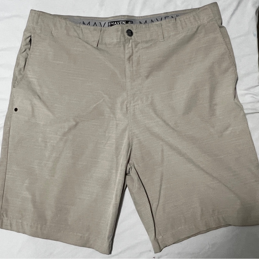 Maven West Beige Flat Front Shorts